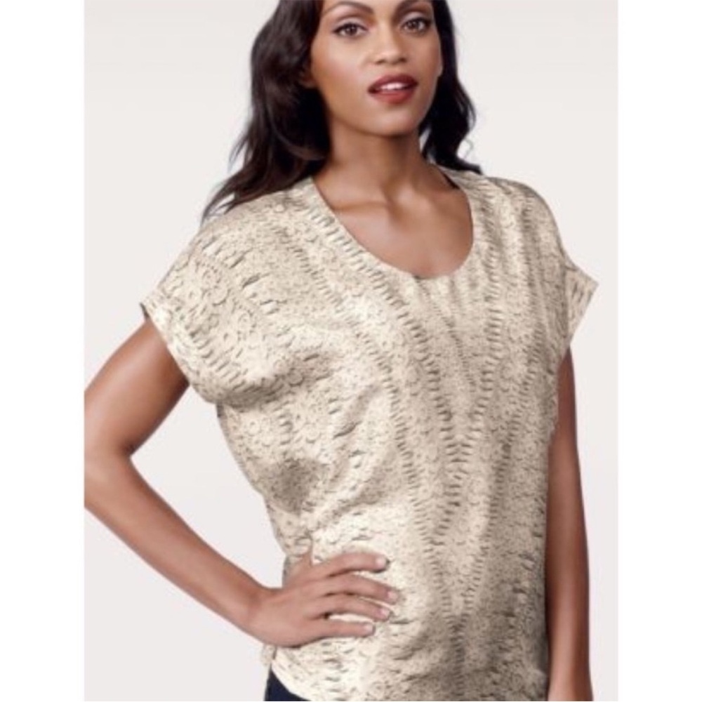 CAbi 100% Silk Short Sleeve Top